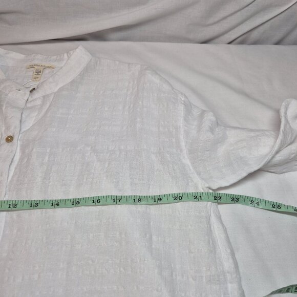Eileen Fisher Women's Shirt White Mandarin Collar Boxy Button Up Linen-blend XS - Picture 5 of 12